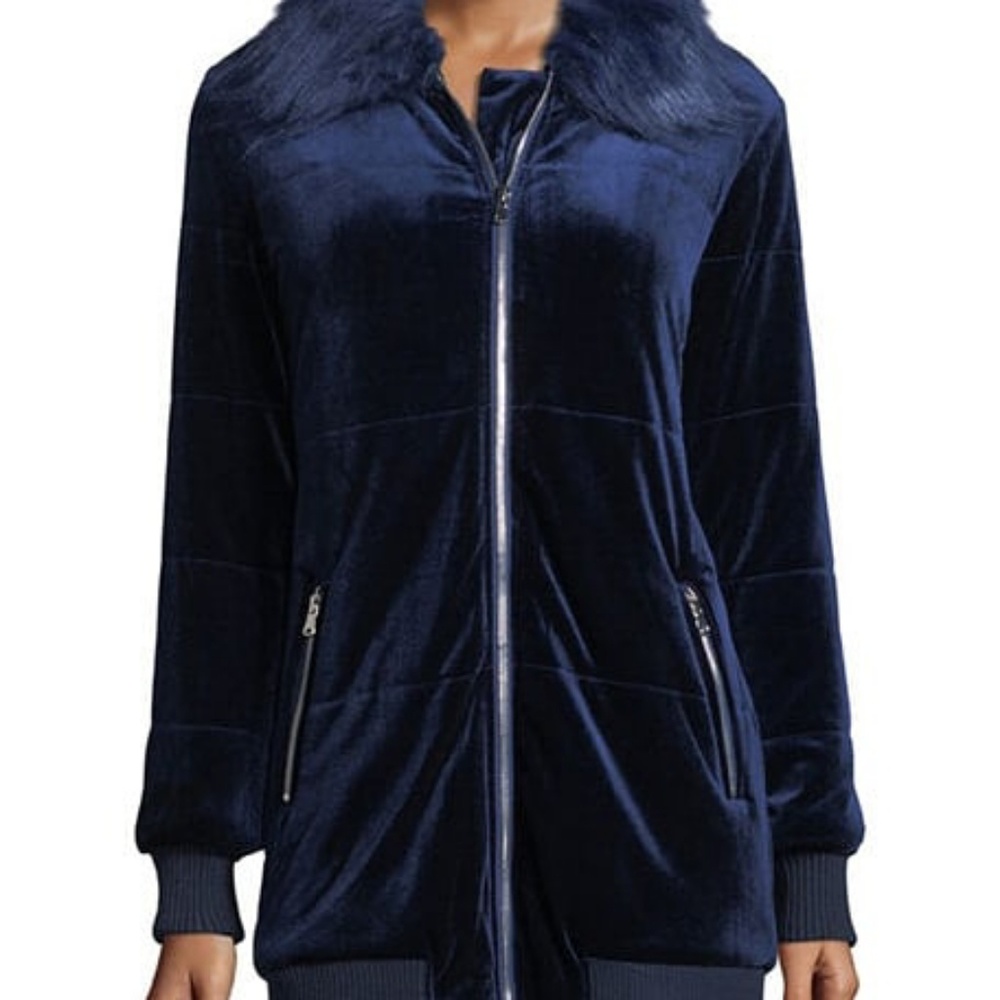 NWT! Hooded Velvet Coat With Detachable Collar